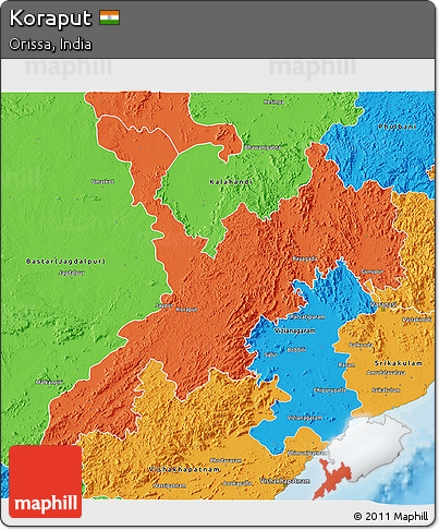 Political 3D Map of Koraput
