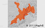 Political 3D Map of Koraput, lighten, desaturated
