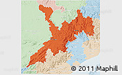 Political 3D Map of Koraput, lighten