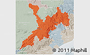 Political 3D Map of Koraput, lighten, semi-desaturated