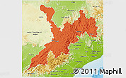 Political 3D Map of Koraput, physical outside