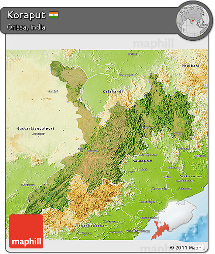 Satellite 3D Map of Koraput, physical outside