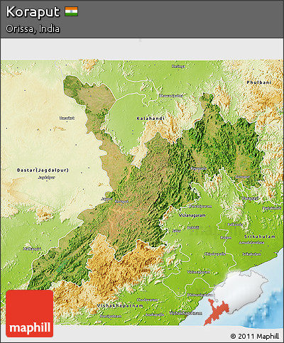 Satellite 3D Map of Koraput, physical outside