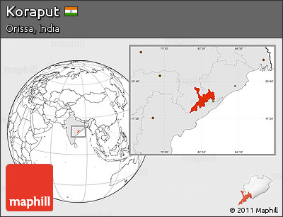 Blank Location Map of Koraput, highlighted country