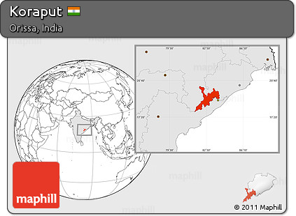 Blank Location Map of Koraput, highlighted country