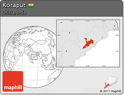 Blank Location Map of Koraput, highlighted country