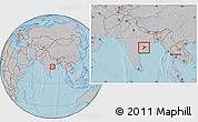 Gray Location Map of Koraput, within the entire country, hill shading