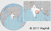 Gray Location Map of Koraput, highlighted country, within the entire country, hill shading