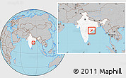 Gray Location Map of Koraput, highlighted country, within the entire country