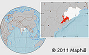 Gray Location Map of Koraput, highlighted parent region, hill shading