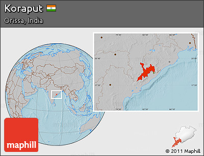 Gray Location Map of Koraput, hill shading