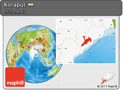 Physical Location Map of Koraput, highlighted country