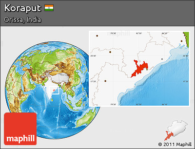 Physical Location Map of Koraput, highlighted country