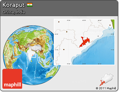 Physical Location Map of Koraput, highlighted country