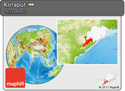 Physical Location Map of Koraput, highlighted parent region