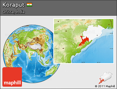 Physical Location Map of Koraput, highlighted parent region