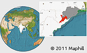 Satellite Location Map of Koraput, highlighted country, highlighted parent region
