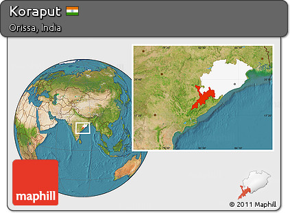 Satellite Location Map of Koraput, highlighted parent region
