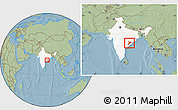 Savanna Style Location Map of Koraput, highlighted country, within the entire country, hill shading