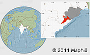 Savanna Style Location Map of Koraput, highlighted country, highlighted parent region, hill shading