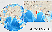 Shaded Relief Location Map of Koraput, within the entire country