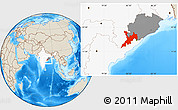 Shaded Relief Location Map of Koraput, highlighted country, highlighted parent region