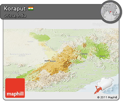 Physical Panoramic Map of Koraput, lighten
