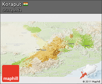 Physical Panoramic Map of Koraput, lighten