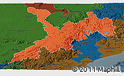 Political Panoramic Map of Koraput, darken