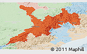 Political Panoramic Map of Koraput, lighten