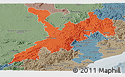 Political Panoramic Map of Koraput, semi-desaturated