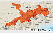 Political Panoramic Map of Koraput, shaded relief outside