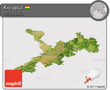 Satellite Panoramic Map of Koraput, cropped outside