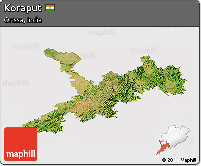 Satellite Panoramic Map of Koraput, cropped outside