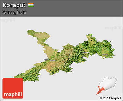 Satellite Panoramic Map of Koraput, cropped outside
