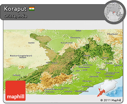 Satellite Panoramic Map of Koraput, physical outside