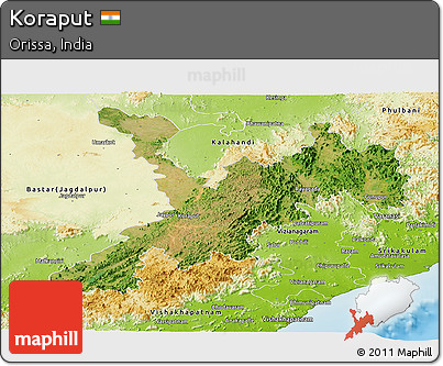 Satellite Panoramic Map of Koraput, physical outside