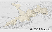 Shaded Relief Panoramic Map of Koraput, lighten, desaturated