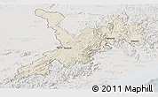 Shaded Relief Panoramic Map of Koraput, lighten, semi-desaturated