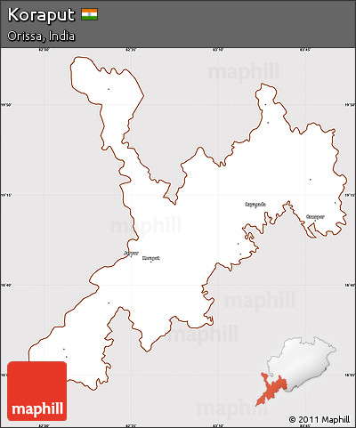 Classic Style Simple Map of Koraput, cropped outside