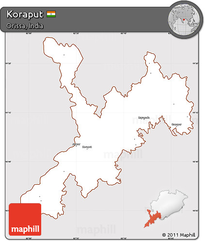 Classic Style Simple Map of Koraput, cropped outside