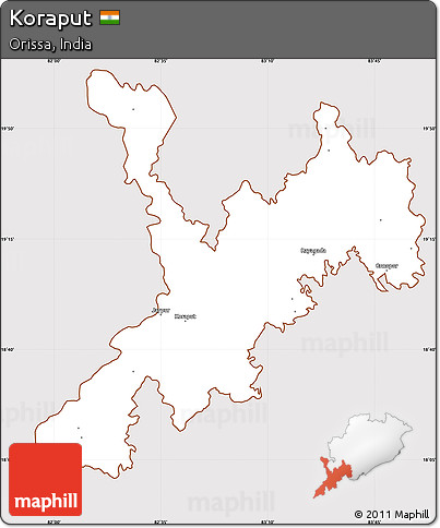 Classic Style Simple Map of Koraput, cropped outside