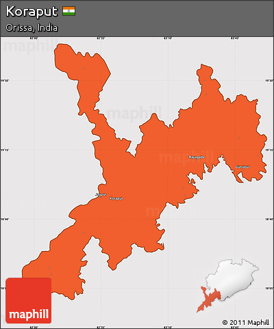 Political Simple Map of Koraput, cropped outside