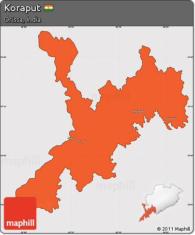Political Simple Map of Koraput, cropped outside