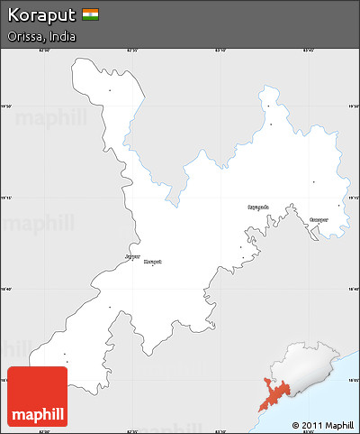Silver Style Simple Map of Koraput, single color outside
