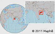 Gray Location Map of Orissa, within the entire country, hill shading