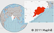 Gray Location Map of Orissa, highlighted country, hill shading