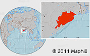 Gray Location Map of Orissa, hill shading