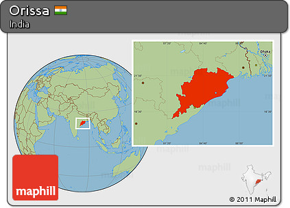 Savanna Style Location Map of Orissa