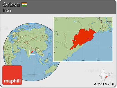 Savanna Style Location Map of Orissa